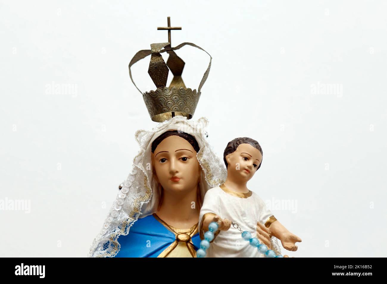 Statue of the image of Our Lady of Rosary Pompeii with baby Jesus, detail - Nossa Senhora do Rosario de Pompeia Stock Photo