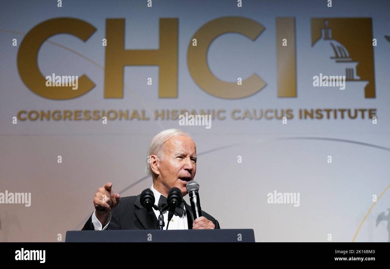 U.S. President Joe Biden attends the 45th Congressional Hispanic Caucus Institute Gala to kick-off the White House's celebration of Hispanic Heritage Month, in Washington, U.S. September 15, 2022. REUTERS/Kevin Lamarque Stock Photo
