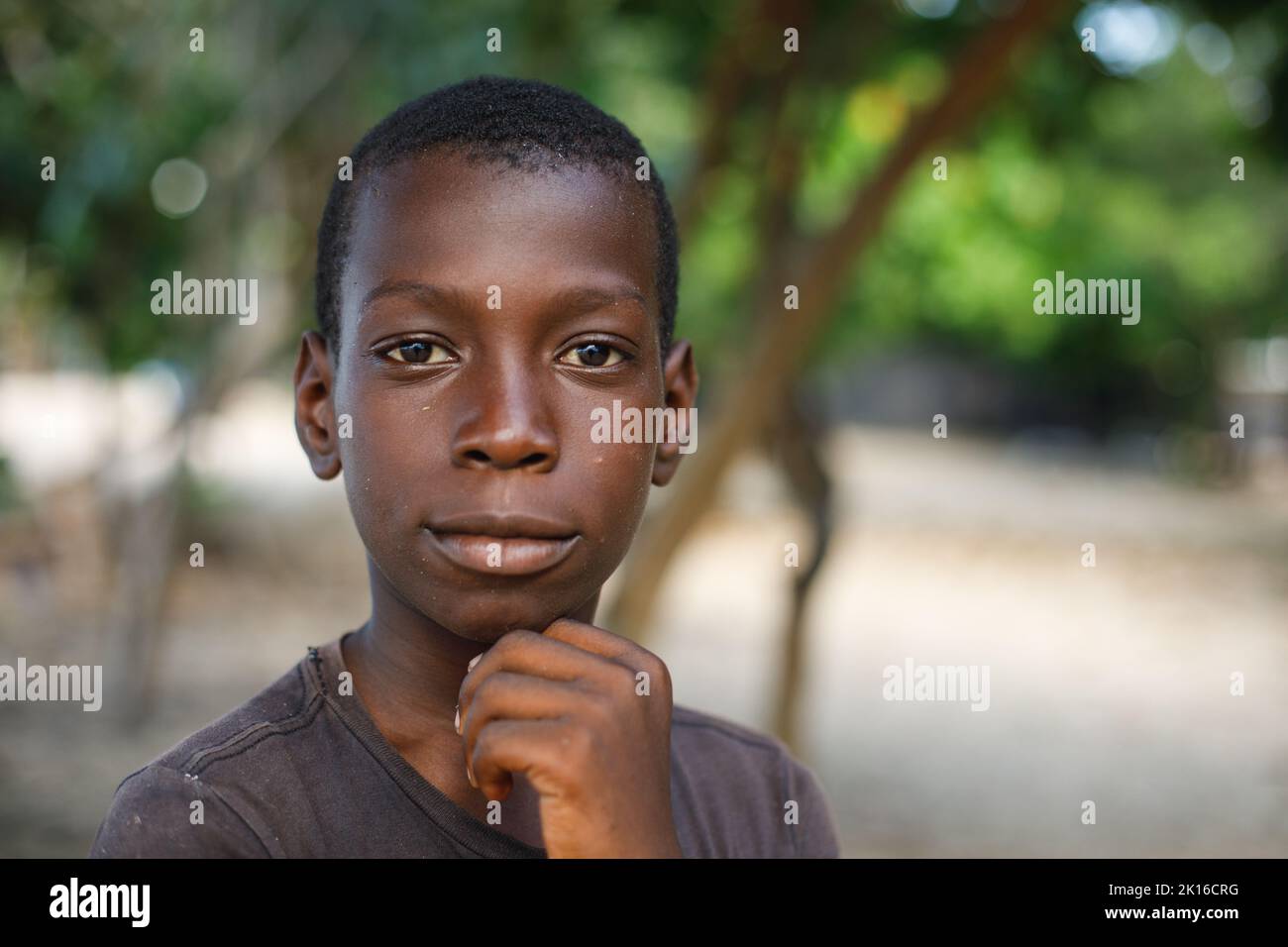 12.09.2022 Dominican Republic Macao. Portrait of an African American boy. Slums. Stock Photo