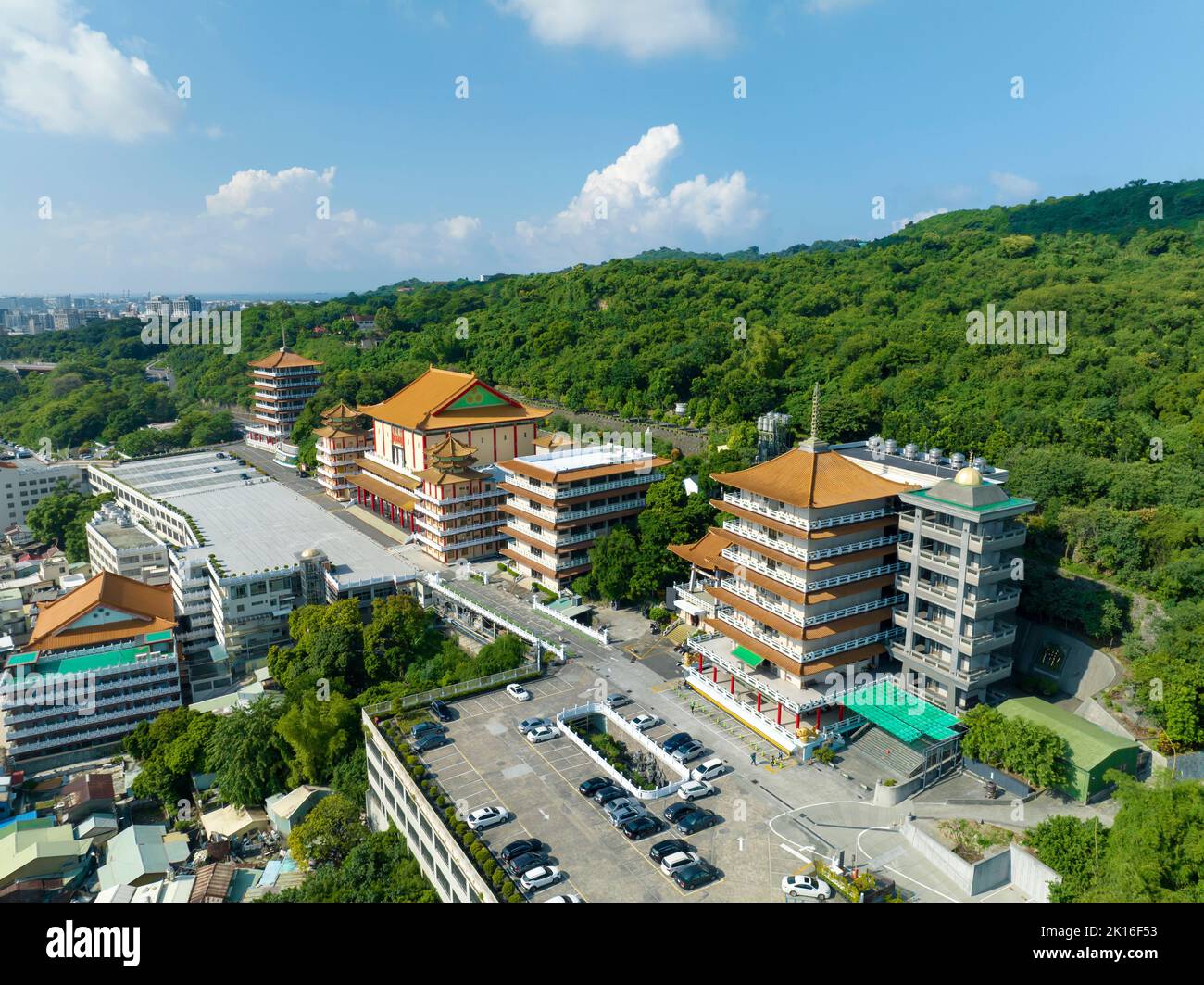 Aerial view of  Yuanheng Temple in Kaohsiung city, Taiwan. Stock Photo