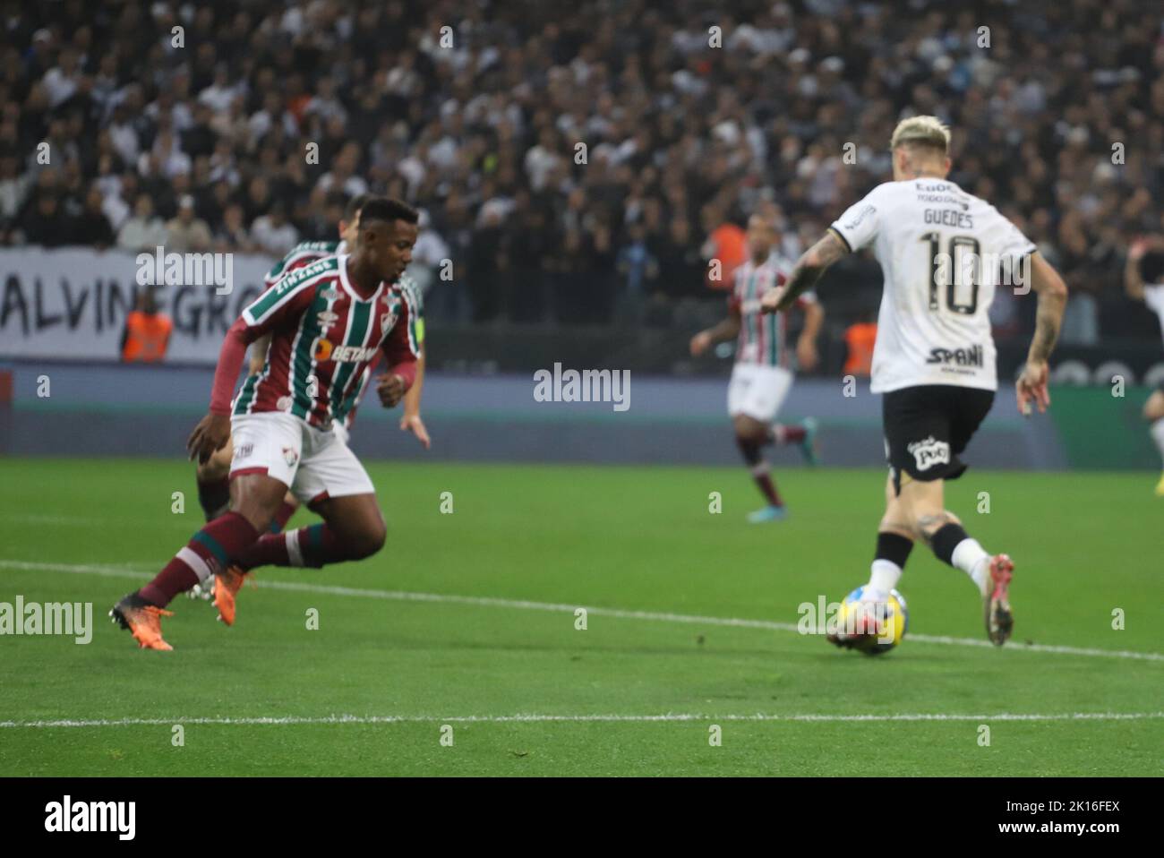 Sao Paulo, Brazil. 15th Sep, 2022. Brazil Soccer Cup - Semifinal: Corinthians vs Fluminense. September 15, 2022, Sao Paulo, Brazil: Soccer match between Corinthians and Fluminense, valid for the return clash of the Brazil Soccer Cup, held at Neo Quimica Arena, in Sao Paulo, on Thursday (15). Corinthians team won the match by the score of 3-0, with goals scored by Renato Augusto, Giuliano and Felipe Melo (against). With the result, Corinthians advanced to the final of the competition. Credit: ZUMA Press, Inc./Alamy Live News Stock Photo
