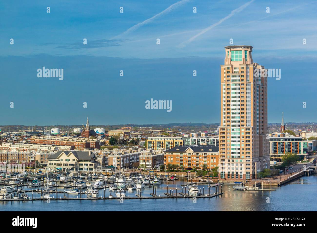 Harborview Towers luxury condominium living at Baltimore Inner Harbor, Baltimore, Maryland. Stock Photo