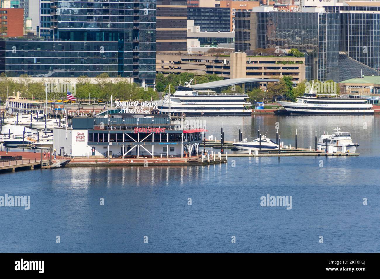 Rusty Scupper Marina and Restaurant in Baltimore Inner Harbor, Baltimore, Maryland. Stock Photo