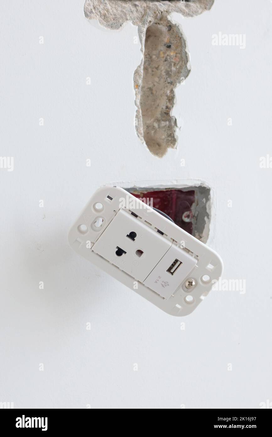 Electrical Wiring under plaster, hidden installation cables for socket
