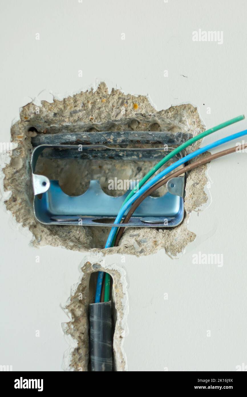 Electrical Wiring under plaster, hidden installation cables for socket