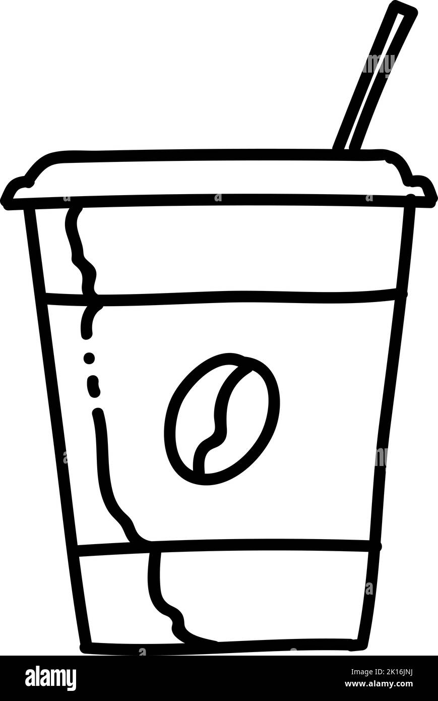 Coffee drink plastic cup with straw icon. Hand drawn vector ...
