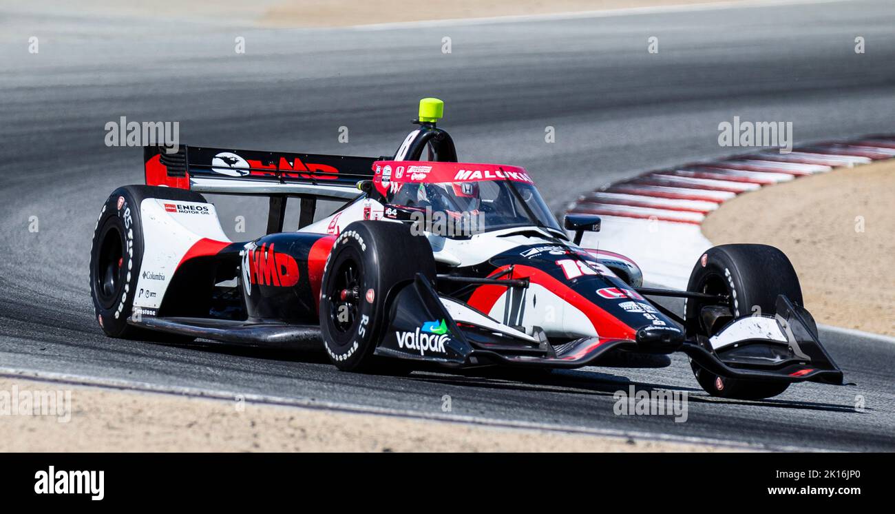 Monterey, CA, USA. 11th Sep, 2022. A. Cale Coyne Racing with HMD rookie driver David Malukas coming out of turn 5 during the Firestone Grand Prix of Monterey Championship. Indy driver Will Power won the championship at Weathertech Raceway Laguna Seca Monterey, CA Thurman James/CSM/Alamy Live News Stock Photo