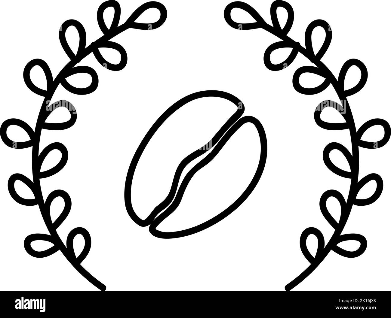 Coffee bean and leaves icon. Hand drawn vector illustration. Editable ...