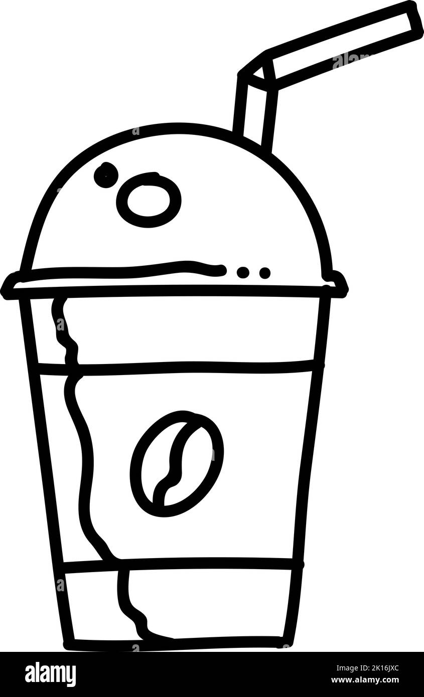 Coffee drink plastic cup with straw icon. Hand drawn vector ...