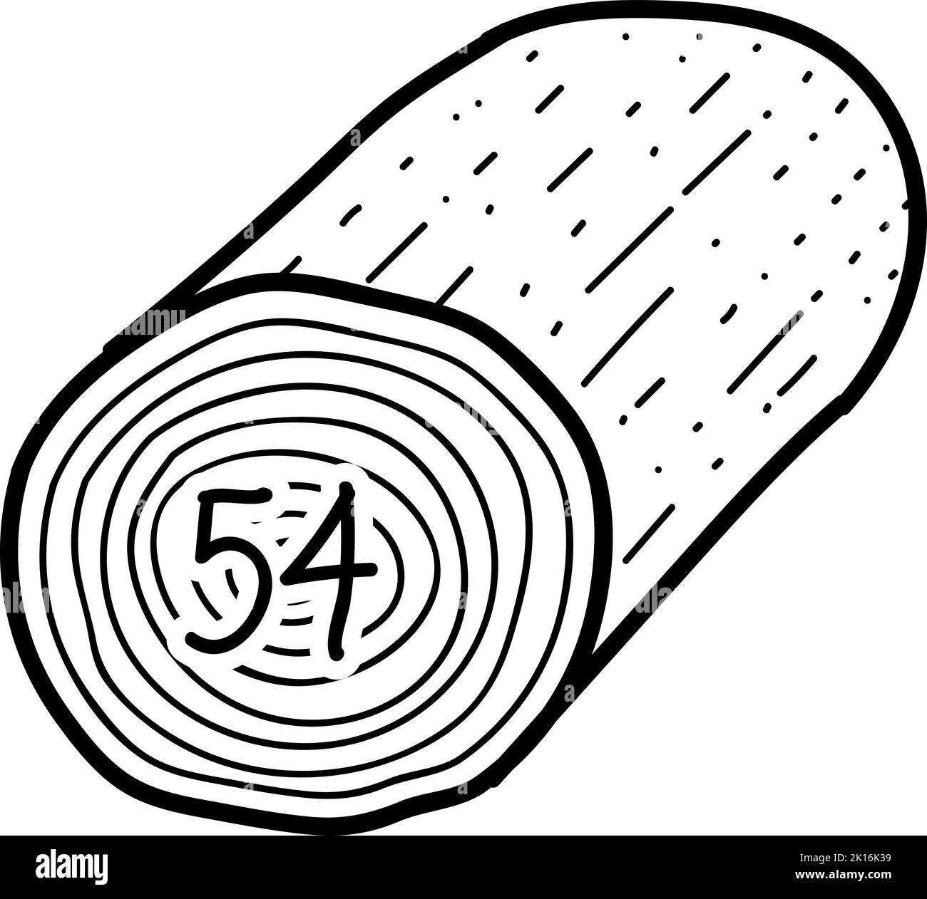 Single wood log with marking icon. Hand drawn vector illustration. Editable line stroke Stock