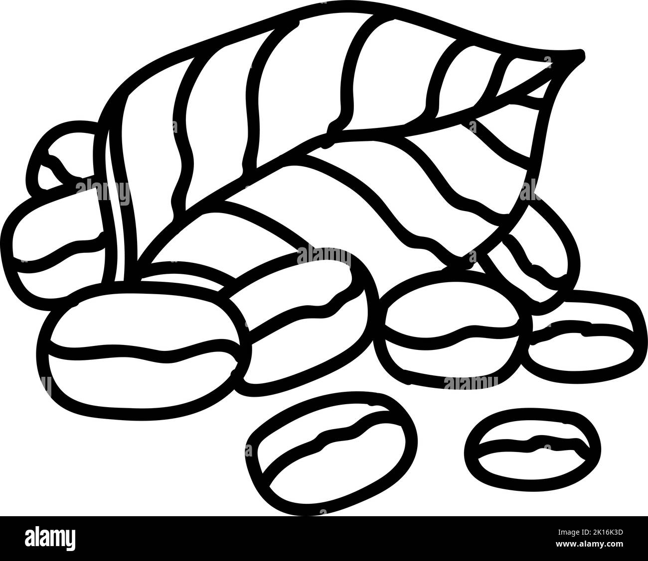 Coffee bean and leaves icon. Hand drawn vector illustration. Editable line stroke Stock Vector