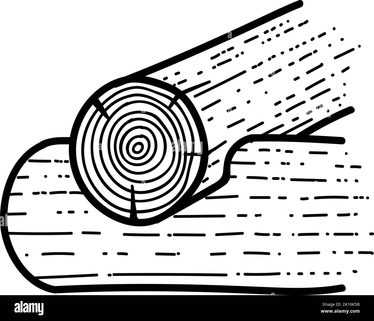 Cabin wood log corner stack. Hand drawn vector illustration. Editable line stroke Stock Vector