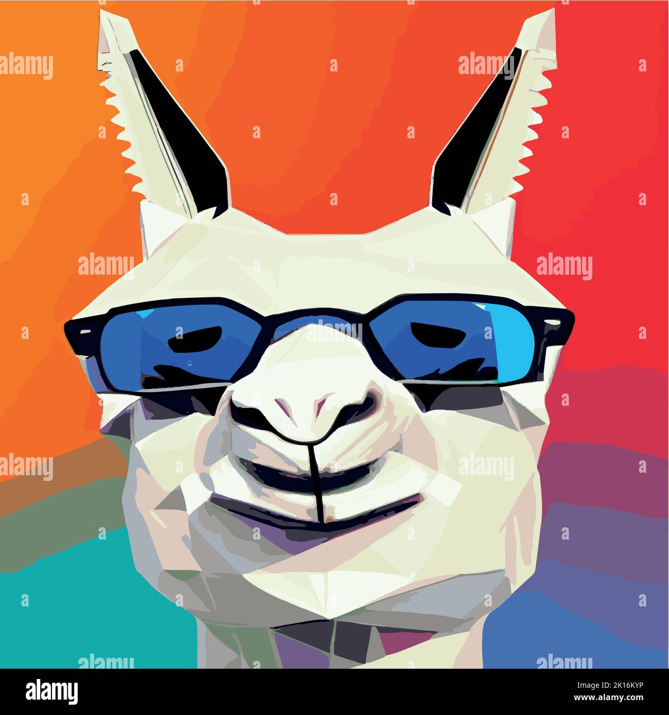 Cheerful llama with glasses pastel background pop geometric art. Cute