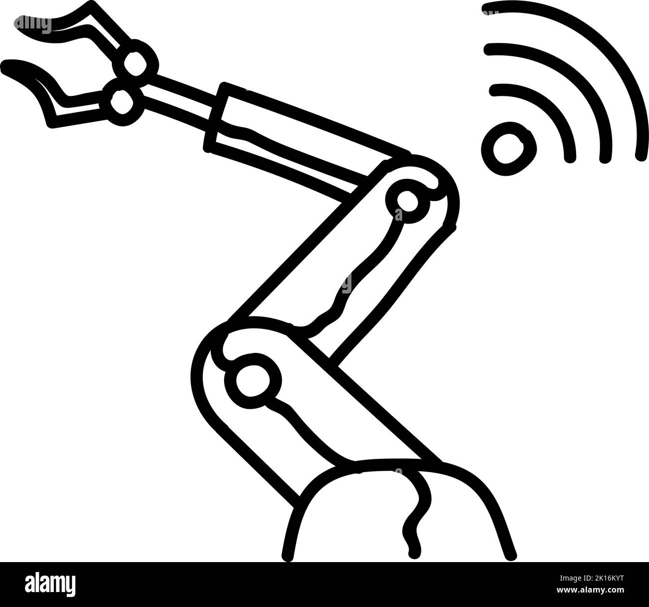 Wireless connected robotic arm icon. Hand drawn vector illustration. Editable line stroke. Stock Vector