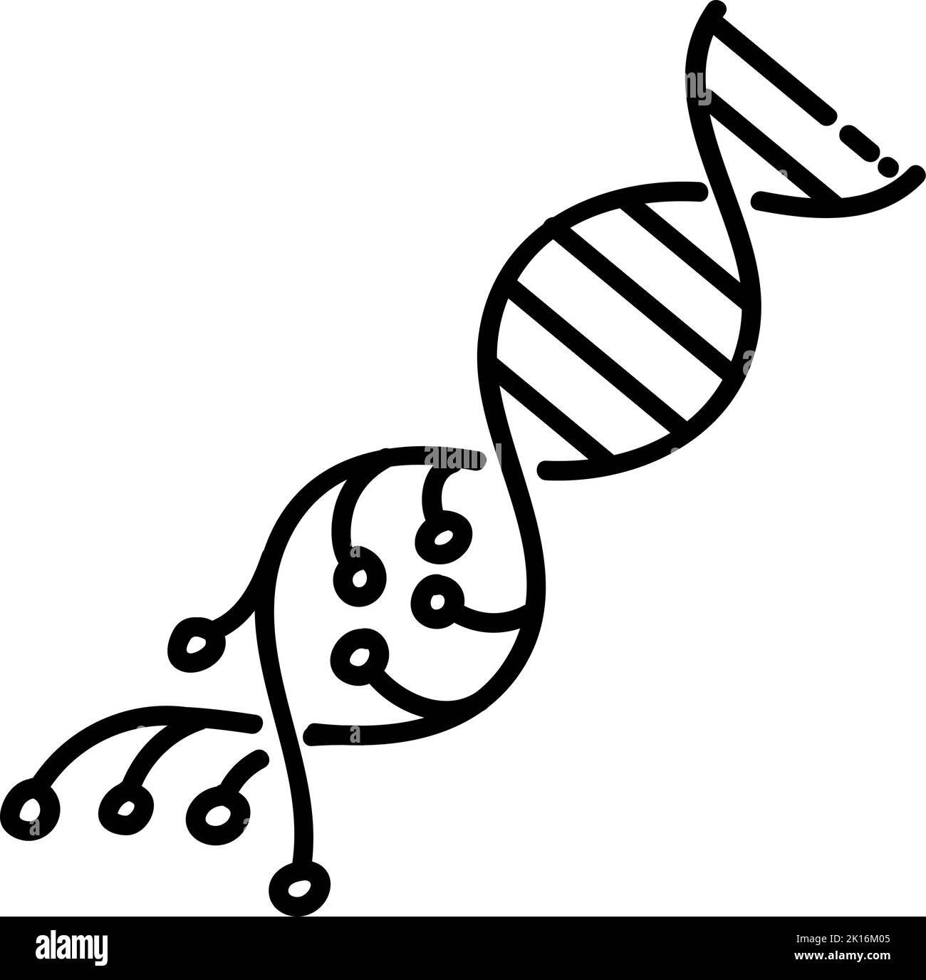 Artificially modified DNA strains icon. Hand drawn vector illustration. Editable line stroke. Stock Vector
