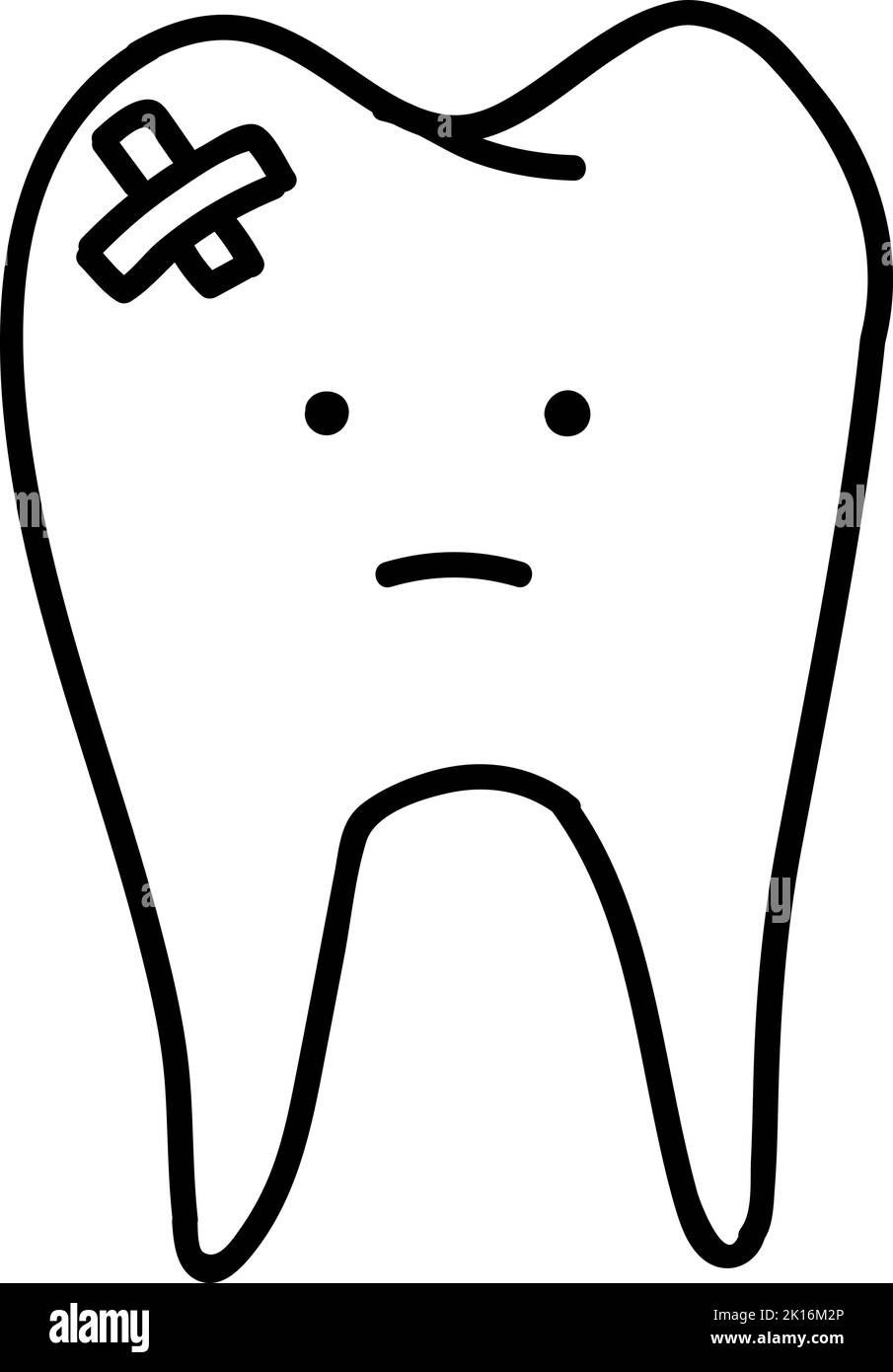 Tooth with bandage icon. Hand drawn vector illustration. Editable line