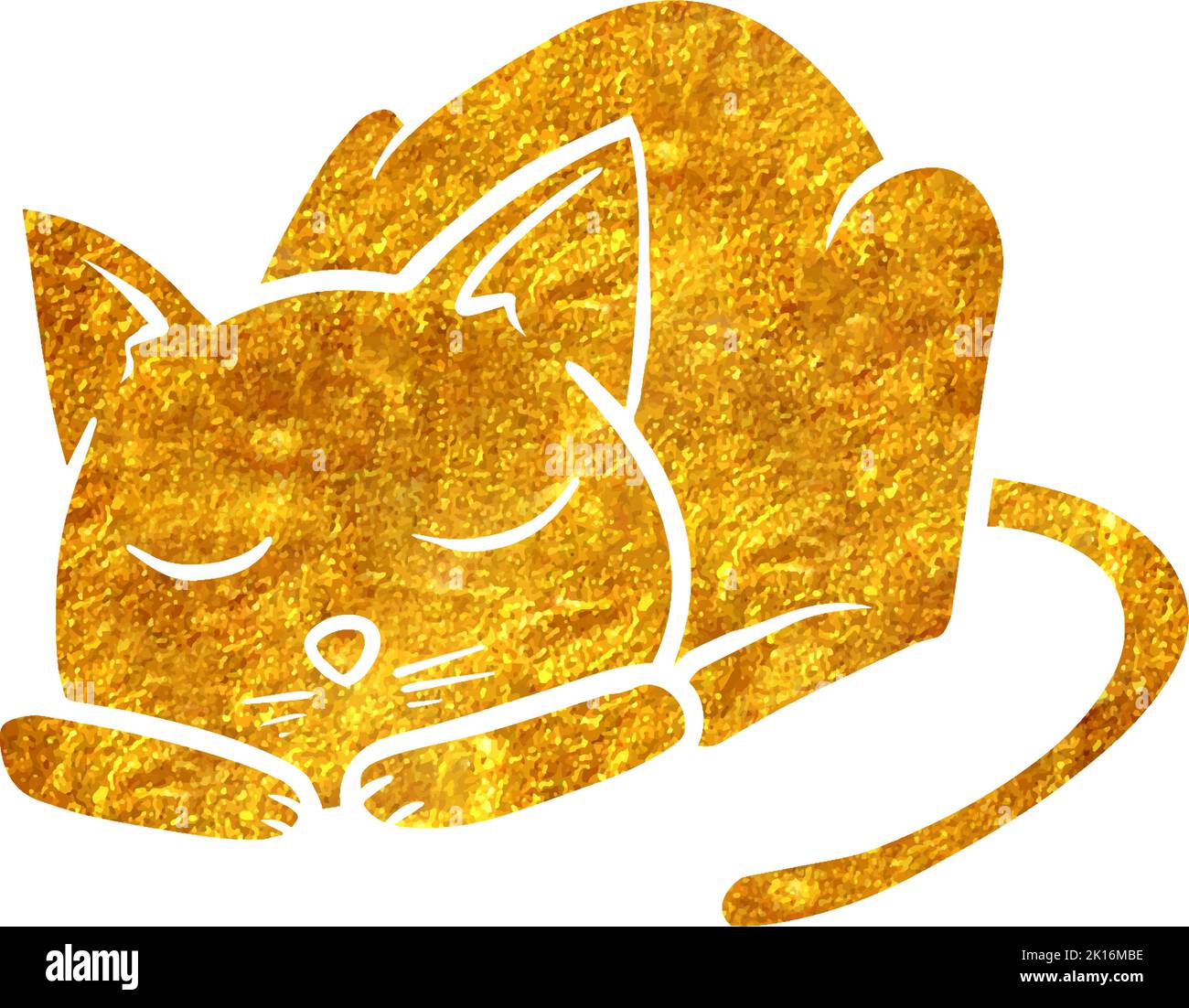 Hand drawn gold foil texture sleeping cat. Vector illustration Stock ...
