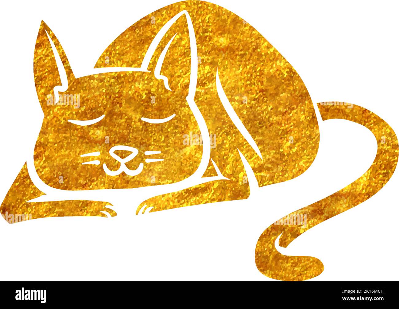 Hand drawn gold foil texture sleeping cat. Vector illustration Stock ...