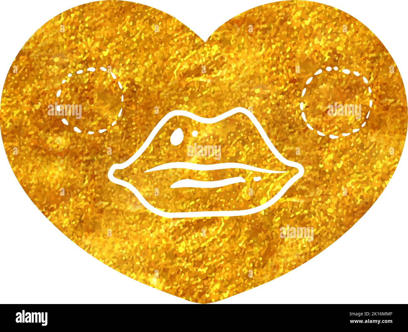 Hand drawn gold foil texture Hand draw woman lips inside heart shape ...