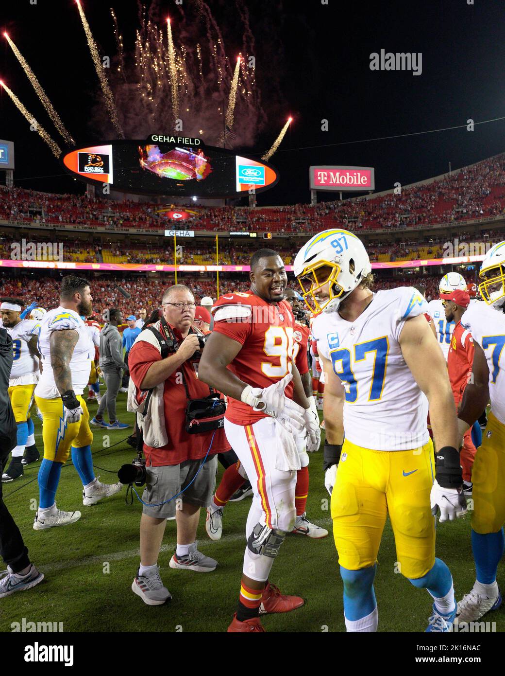 Los Angeles Chargers defensive end Joey Bosa (97) rushes the quarterback  during an NFL football …