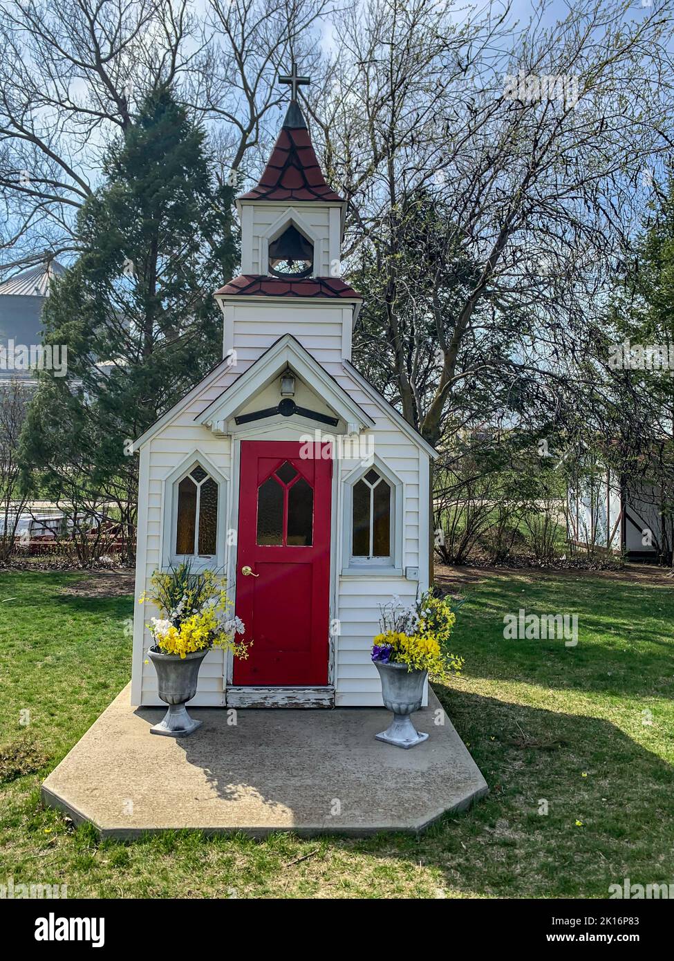 Elk Horn, Iowa, USA 4.2021 Danish windmill museum at an interstate