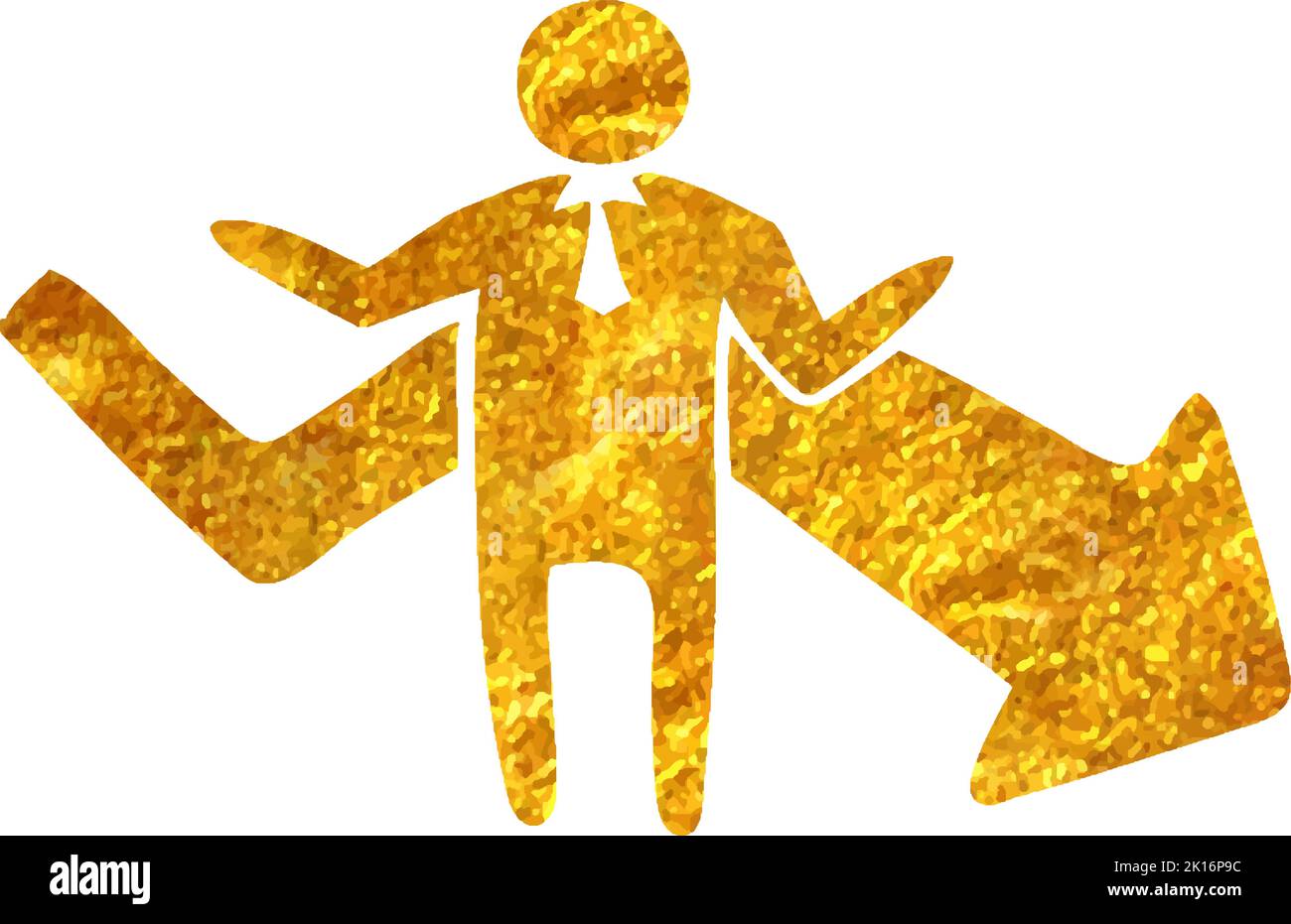 Hand drawn Businessman chart icon in gold foil texture vector ...