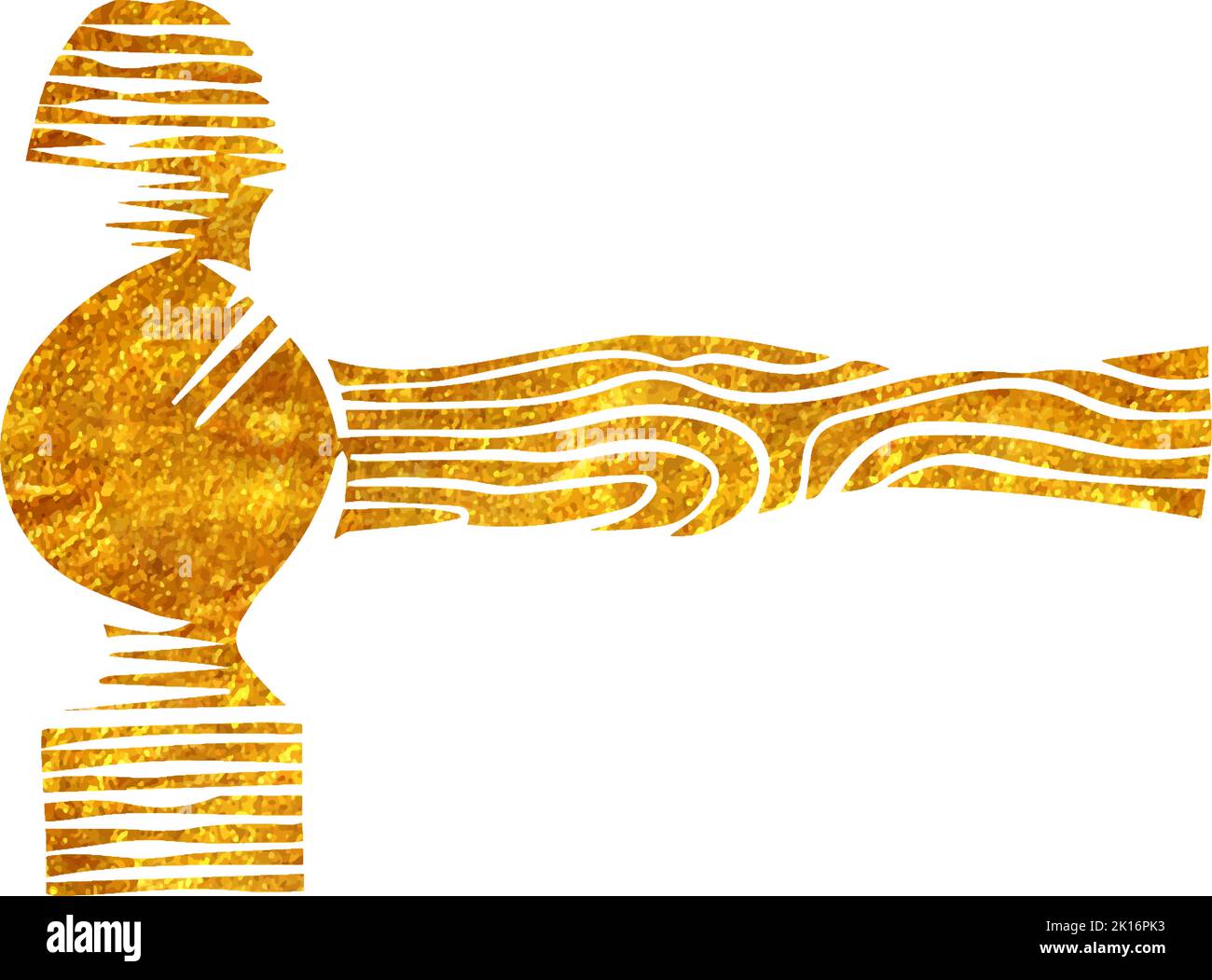 Rounded head hammer Woodworking tool in gold foil texture vector