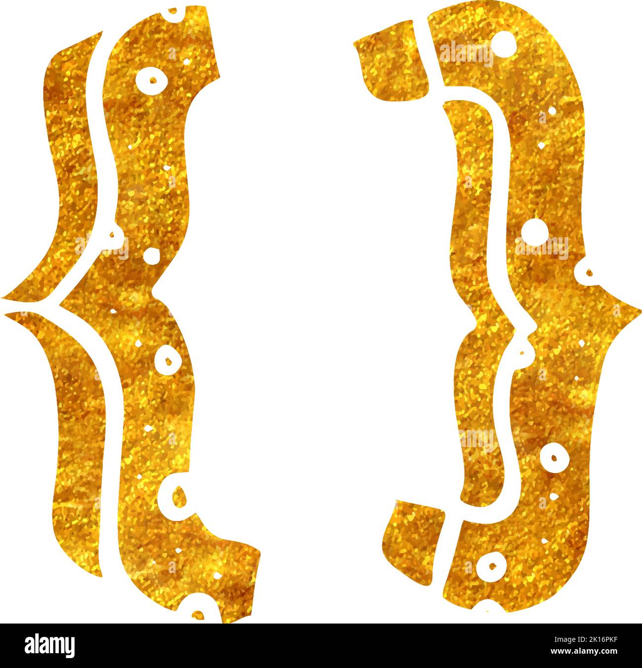 Hand drawn mathematics symbol braces icon in gold foil texture vector