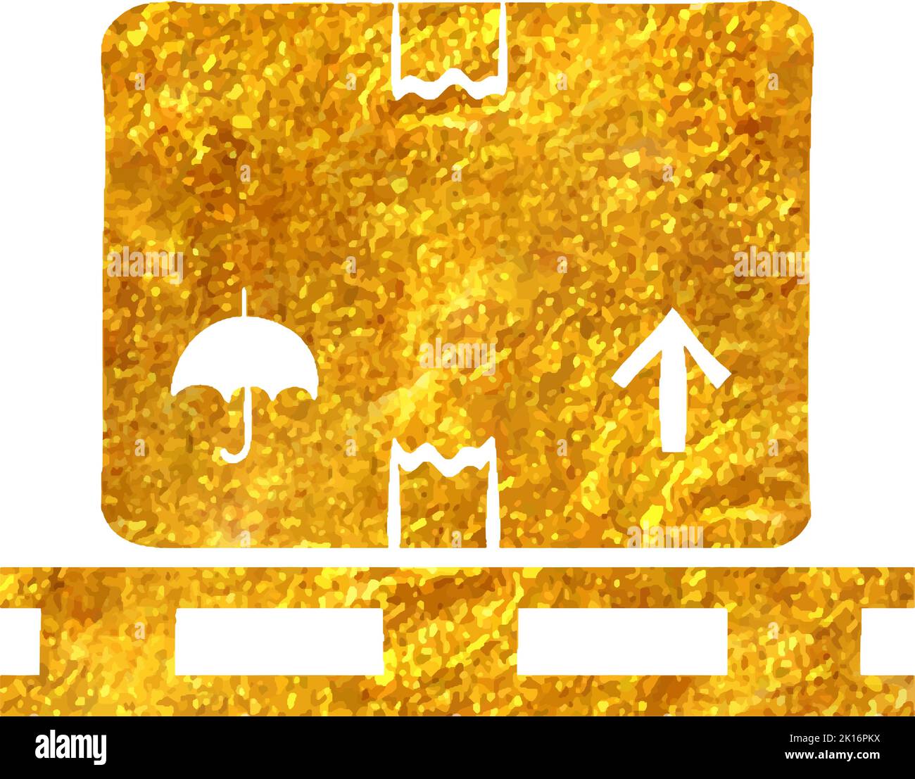 Hand drawn Logistic box icon in gold foil texture vector illustration Stock Vector