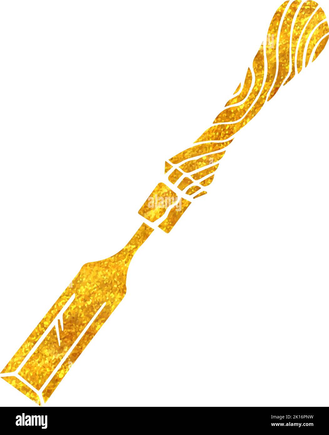 Chisel Woodworking tool in gold foil texture vector illustration Stock