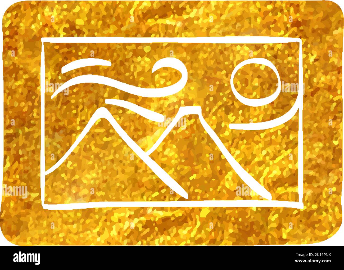Hand drawn Painting frame icon in gold foil texture vector illustration ...