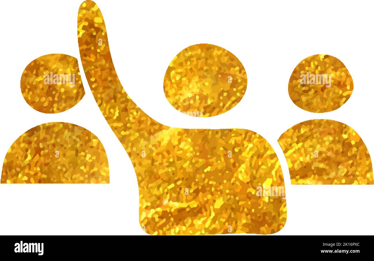 Hand drawn People raise hand icon in gold foil texture vector ...