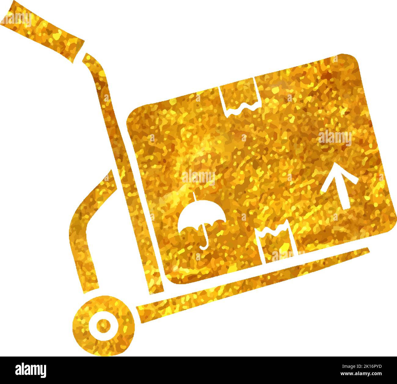 Hand drawn Logistic trolley icon in gold foil texture vector illustration Stock Vector