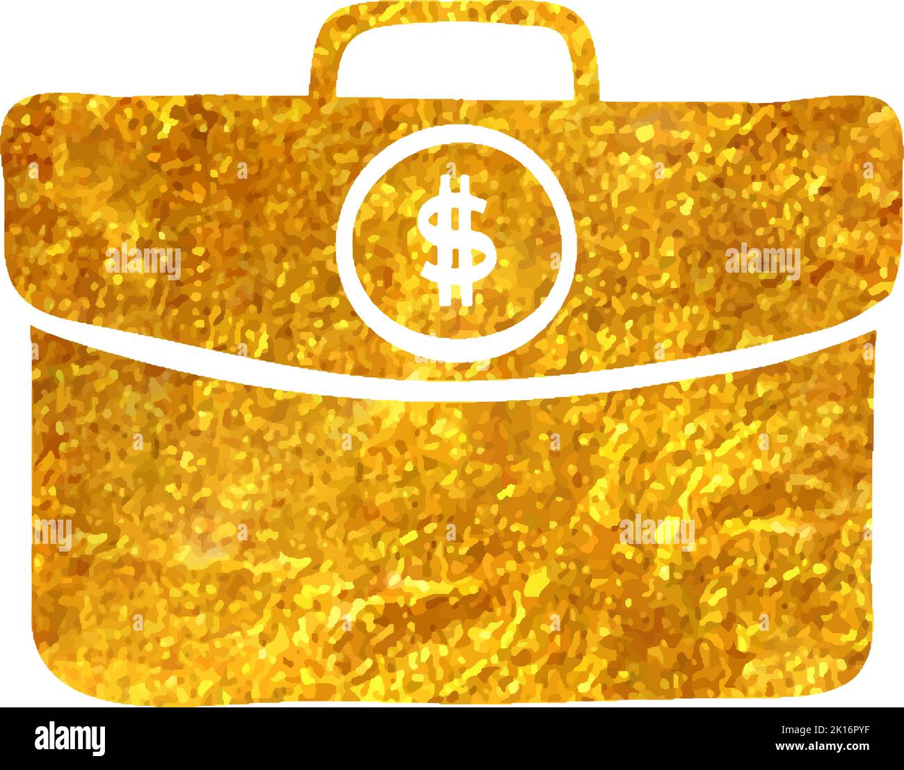 Hand drawn Briefcase icon in gold foil texture vector illustration