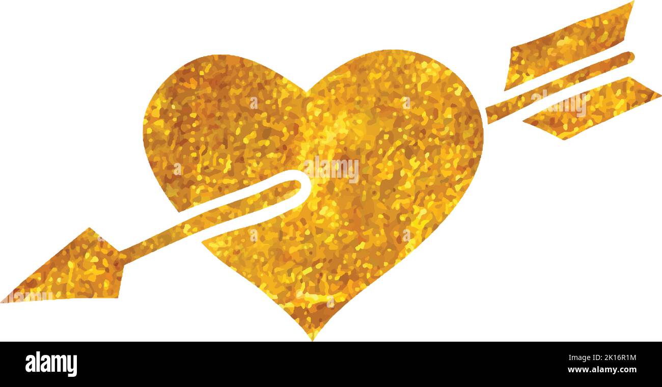 Hand drawn Arrow heart icon in gold foil texture vector illustration ...