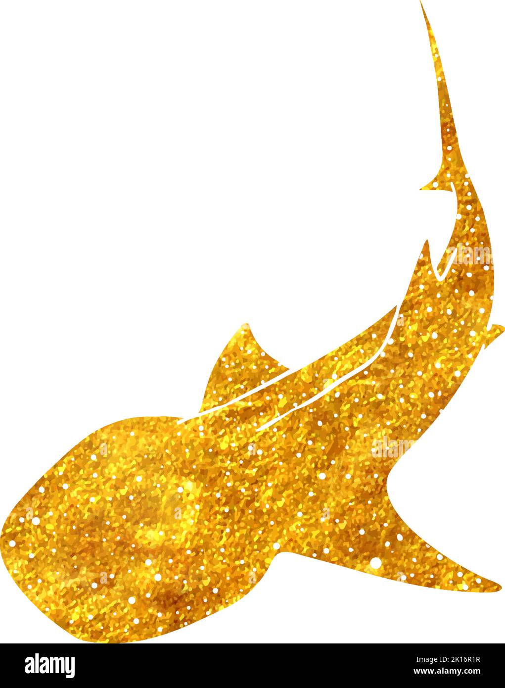 Hand drawn whale shark in gold foil texture vector illustration Stock Vector