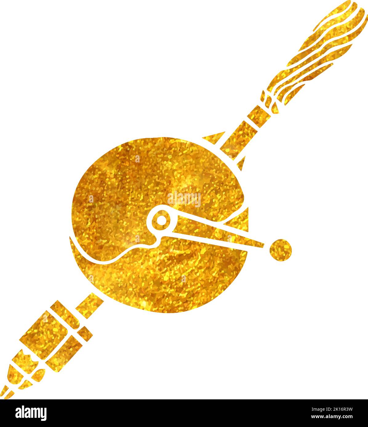 Hand drill Woodworking tool in gold foil texture vector illustration ...