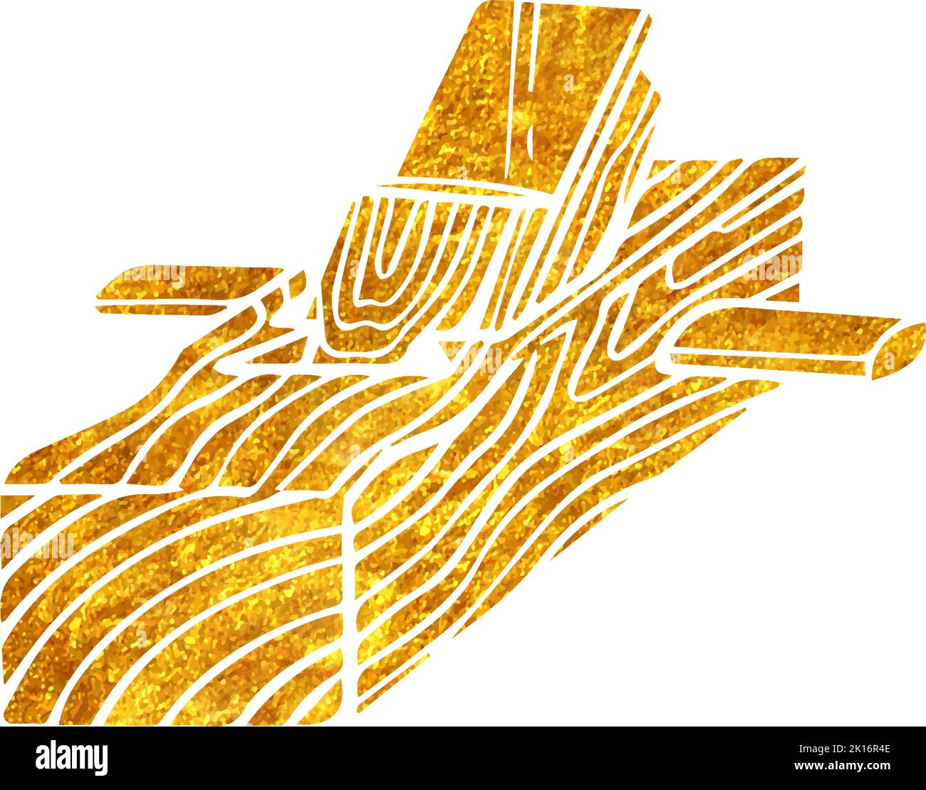 Hand planer Woodworking tool in gold foil texture vector illustration ...