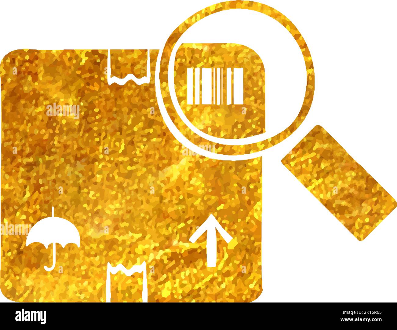 Hand drawn Parcel tracking icon in gold foil texture vector illustration Stock Vector