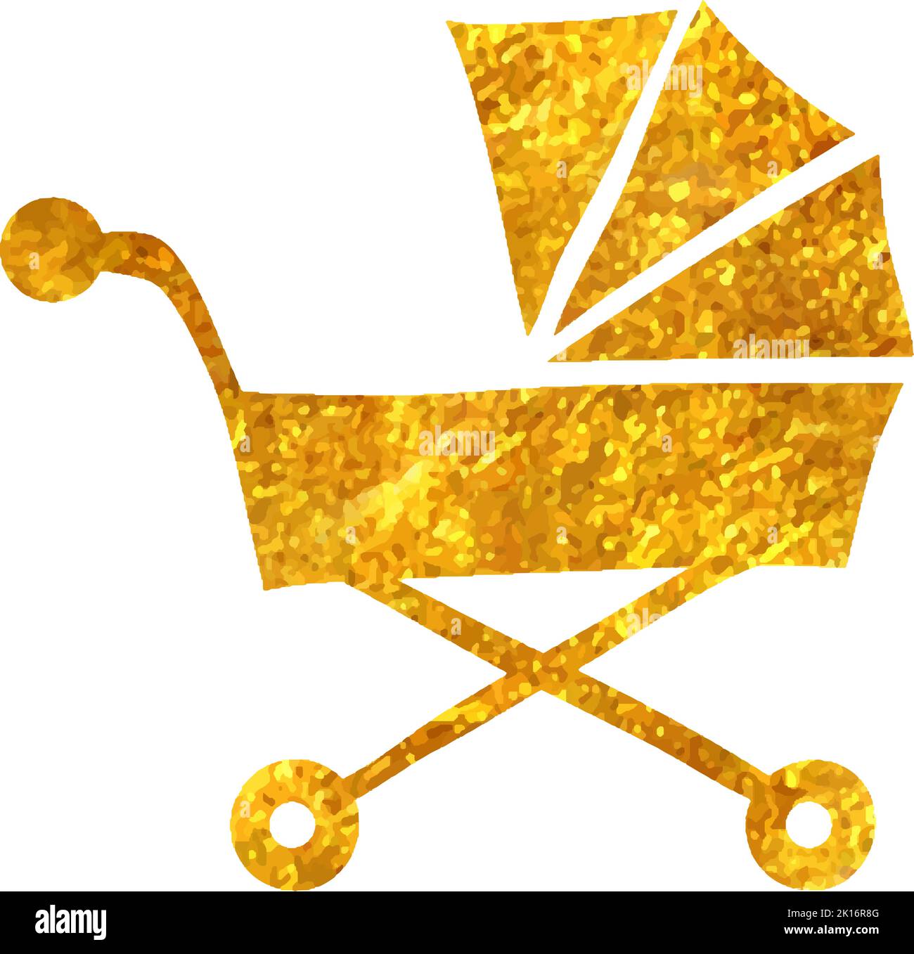 Hand drawn Shopping cart icon in gold foil texture vector illustration