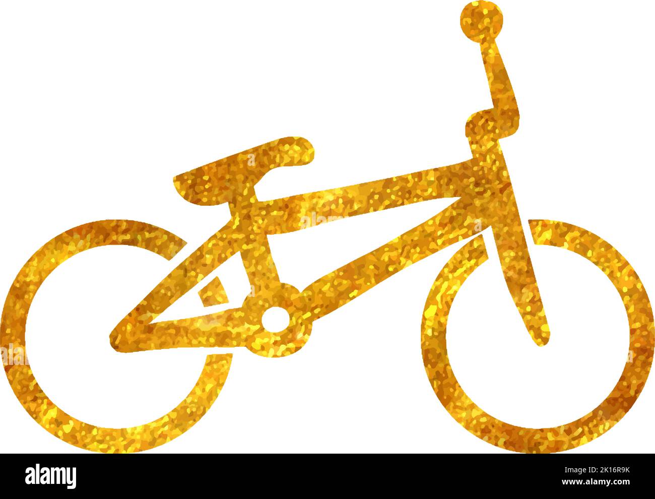 Hand drawn BMX bicycle icon in gold foil texture vector illustration