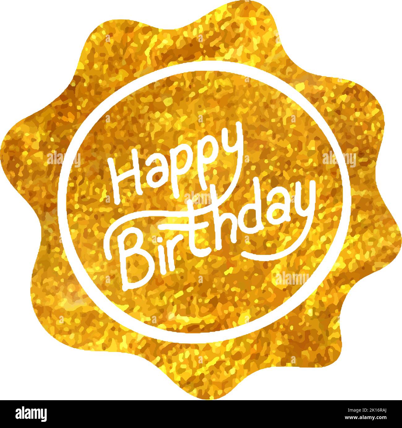 Hand drawn Birthday cake text icon in gold foil texture vector