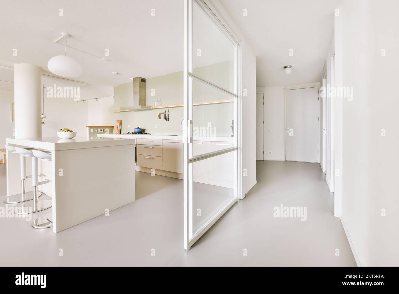 Contemporary minimalist style interior design of light studio apartment ...