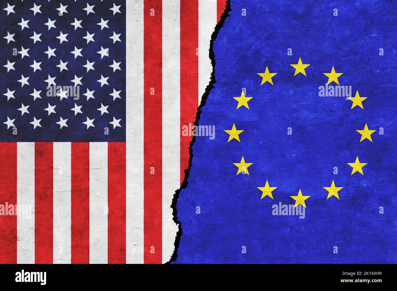 USA and European Union relation. EU and United States of America flags together Stock Photo