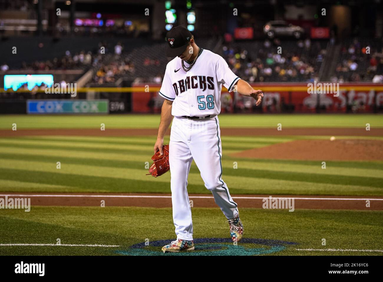 Arizona Diamondbacks pitcher Drey Jameson (58) walks off the mound