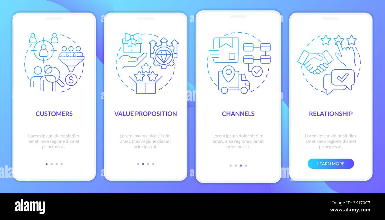 Business model canvas blue gradient onboarding mobile app screen Stock ...