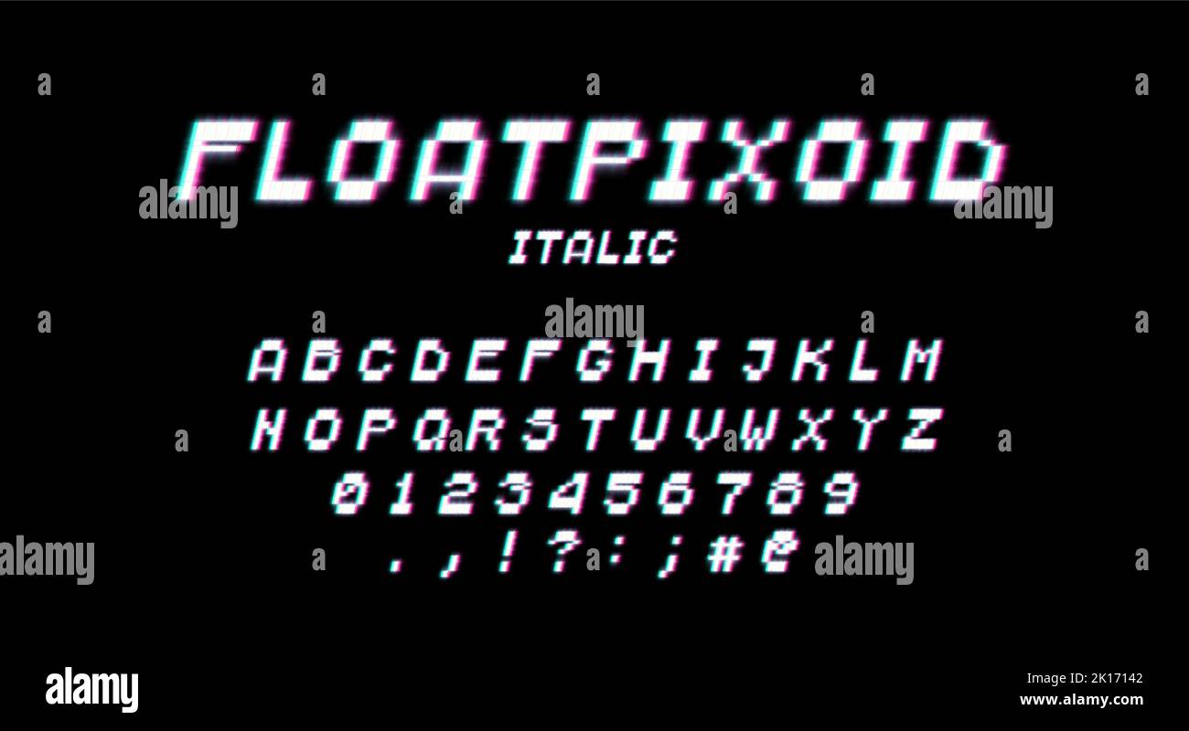 Retro 80s styled typeface with neon glow. Pixel video game 8bit font ...