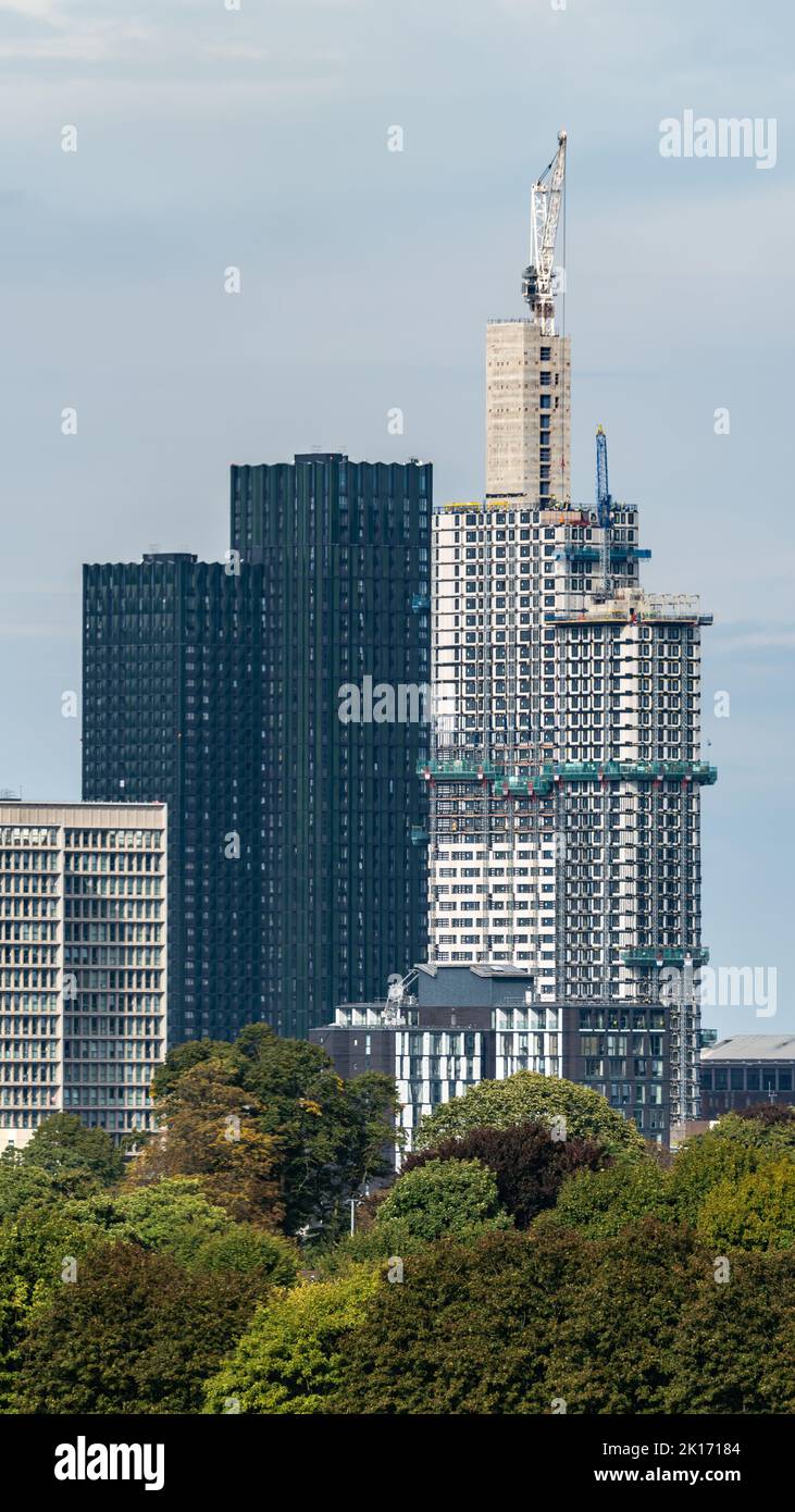 The 2 tallest buildings in Croydon: Ten Degrees (completed) and College Road (under construction). Both are modular buildings consisting of 2 towers. Stock Photo