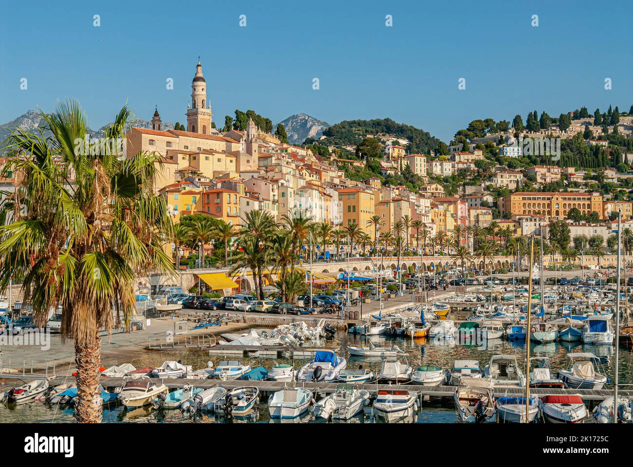Marina and Old town of Menton at the French Rivera, Côte d'Azur, France Stock Photo