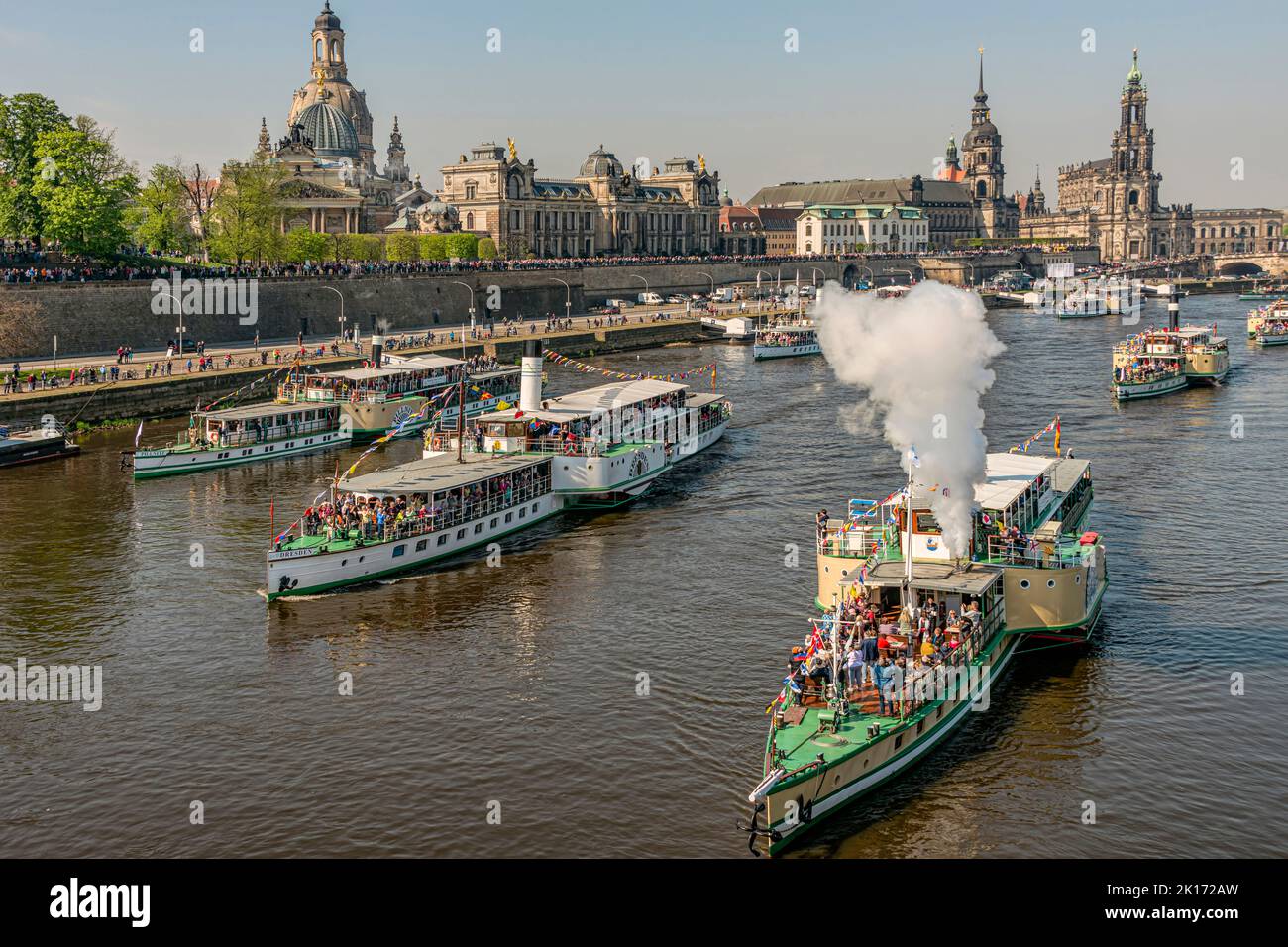 Annual steam ship parade 2022 on Elbe River, Dresden, Saxony, Germany Stock Photo